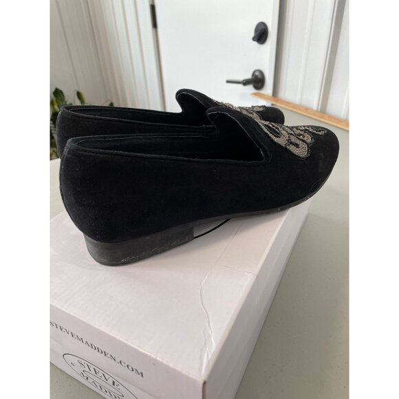Steve Madden Loafers Size 7.5 Black Velvet Snake Rhinestone Embellished Slip On main image 12